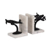 Vintage Airplane Bookend Set of 2 | White Marble Base | Black Metal | 6"