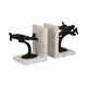 Vintage Airplane Bookend Set of 2 | White Marble Base | Black Metal | 6"