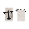 Vintage Airplane Bookend Set of 2 | White Marble Base | Black Metal | 6"