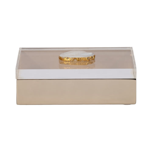 Rolf Decorative Storage Box | Clear Acrylic Lid | Agate Stone Knob 7"