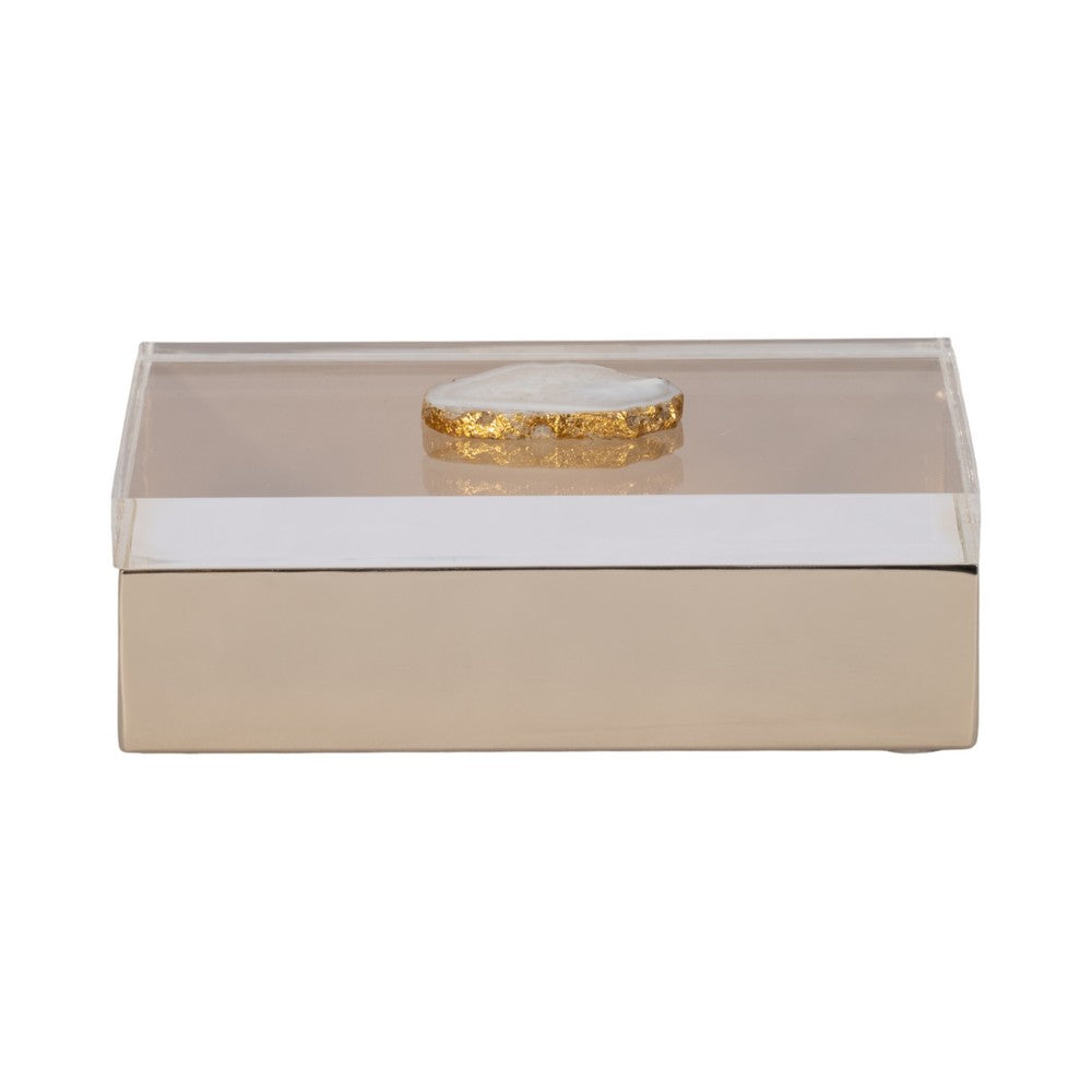Rolf Decorative Storage Box | Clear Acrylic Lid | Agate Stone Knob 7"