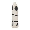 Funky Vase | Black Geometric Suar Wood Accents | 15" Ivory Ceramic