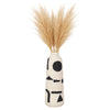 Funky Vase | Black Geometric Suar Wood Accents | 15" Ivory Ceramic