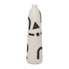 Funky Vase | Black Geometric Suar Wood Accents | 15" Ivory Ceramic