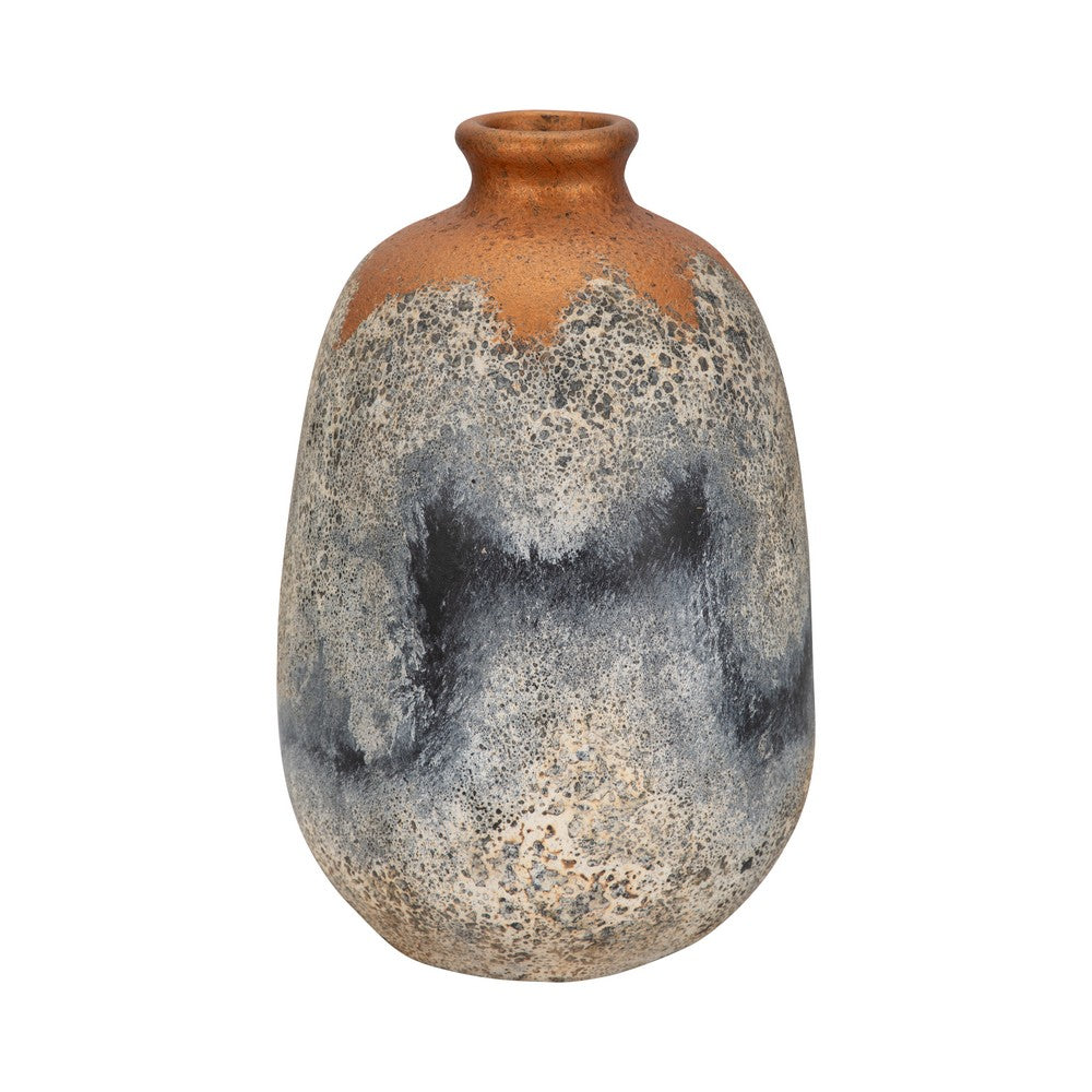 Decorative Accent Flower Vase | 16" Rustic Blue | Gold Terracotta