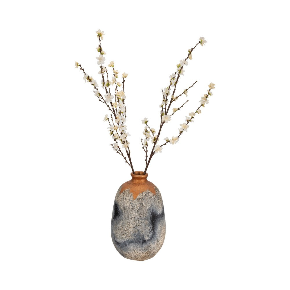 Decorative Accent Flower Vase | 16" Rustic Blue | Gold Terracotta