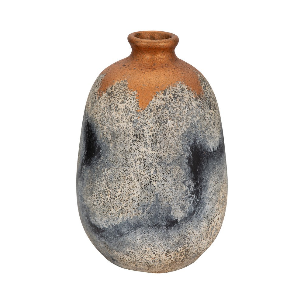 Decorative Accent Flower Vase | 16" Rustic Blue | Gold Terracotta