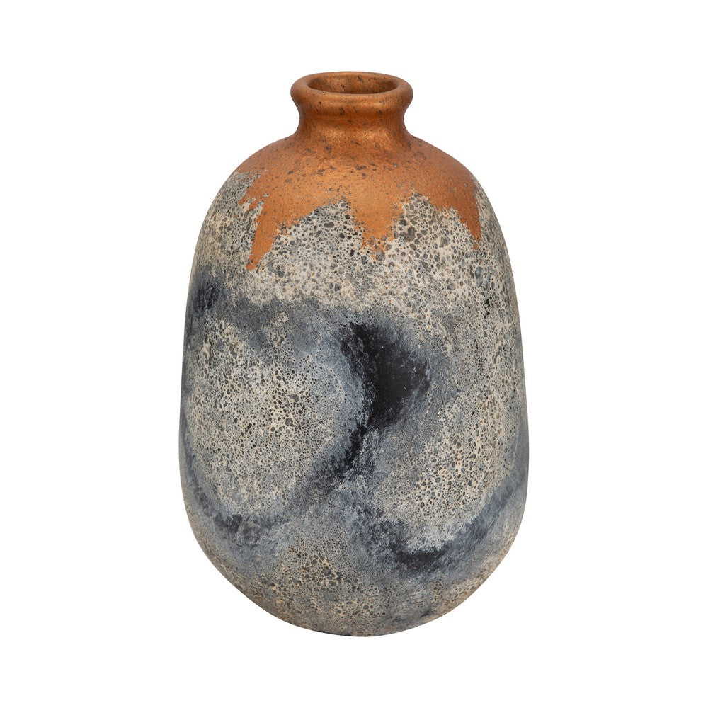 Decorative Accent Flower Vase | 16" Rustic Blue | Gold Terracotta