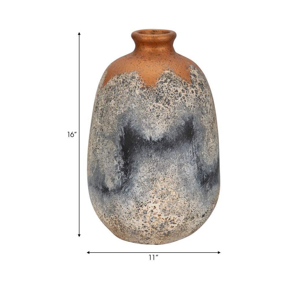 Decorative Accent Flower Vase | 16" Rustic Blue | Gold Terracotta