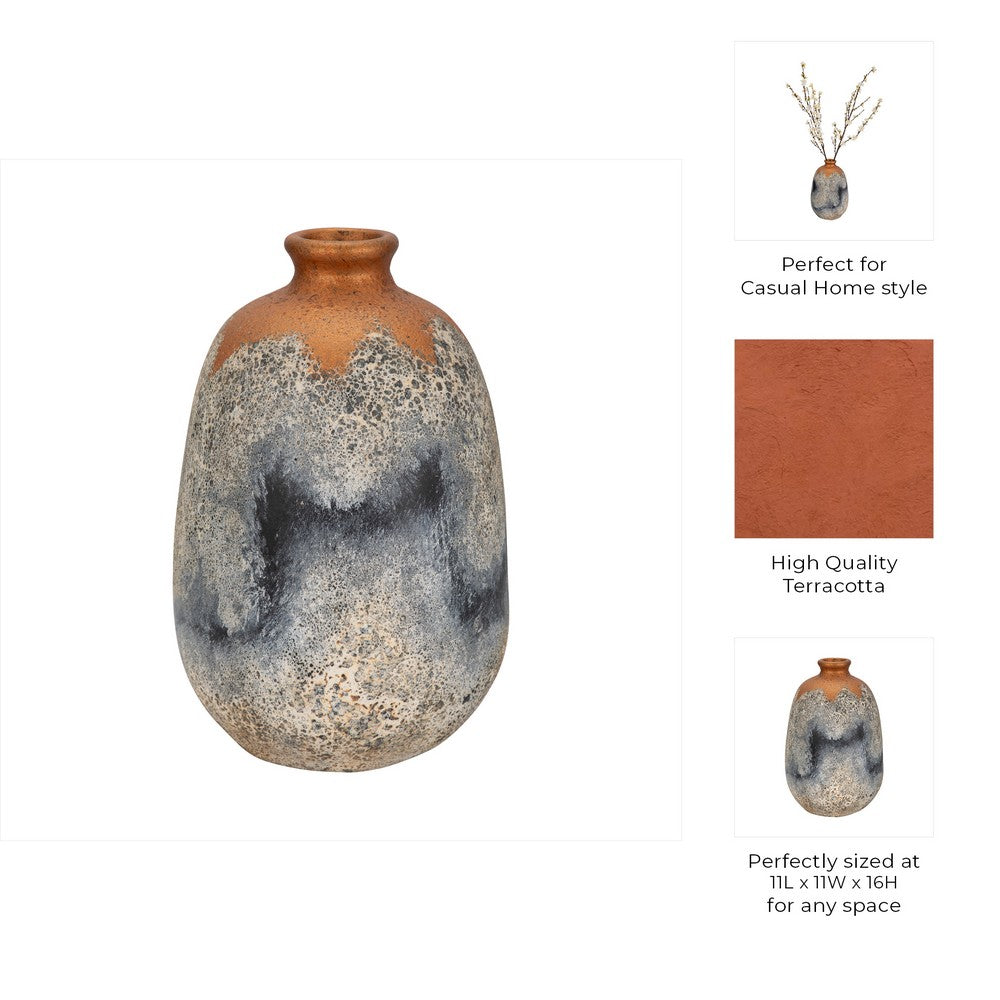 Decorative Accent Flower Vase | 16" Rustic Blue | Gold Terracotta