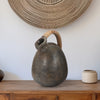 Jug Vase w Woven Rattan Handle | Rustic Black & Brown Terracotta