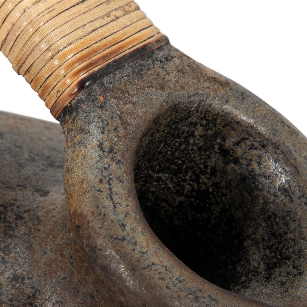 Jug Vase w Woven Rattan Handle | Rustic Black & Brown Terracotta