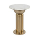 Accent Side End Table | 16" Round White Marble Top | Gold Iron Base