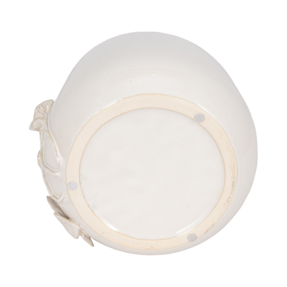 Outdoor Accent Planter | 9" Ivory Ceramic | Textured Mushroom Applique