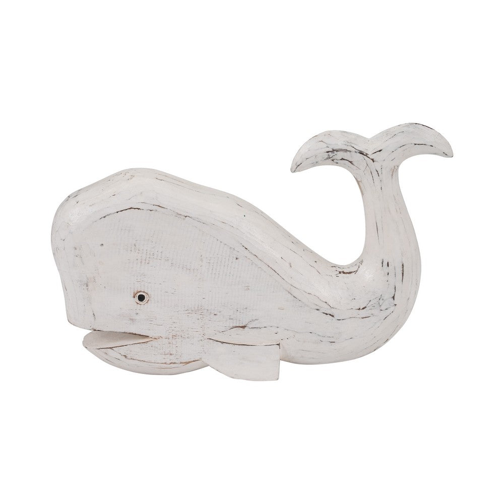 15" Whale Tabletop Decor Sculpture w Tail Up | White Albasia Wood