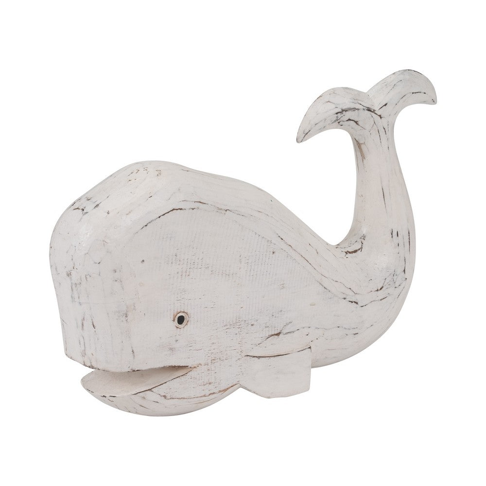 15" Whale Tabletop Decor Sculpture w Tail Up | White Albasia Wood