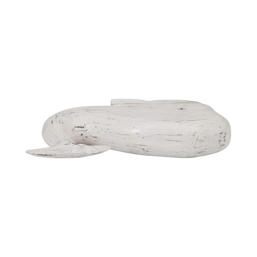 15" Whale Tabletop Decor Sculpture w Tail Up | White Albasia Wood