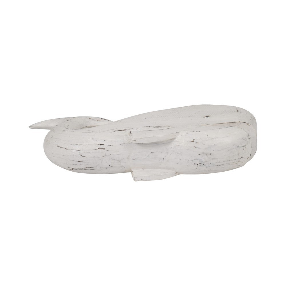 15" Whale Tabletop Decor Sculpture w Tail Up | White Albasia Wood