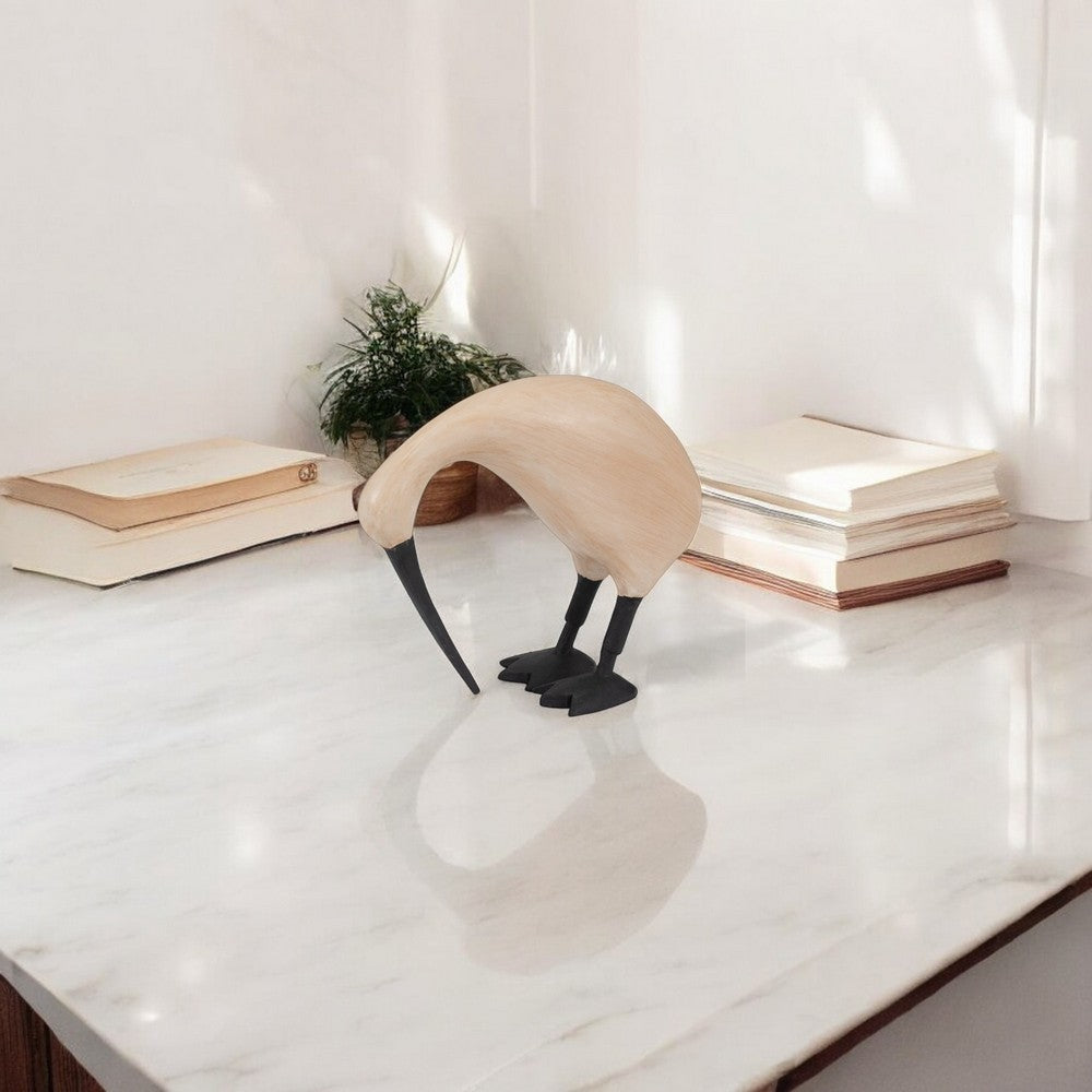 Decorative Kiwi Bird Figurine | Black Beak & Legs | 7" Natural Brown