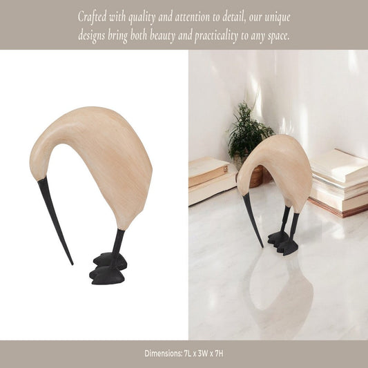 Decorative Kiwi Bird Figurine | Black Beak & Legs | 7" Natural Brown