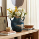 Accent Floral Vase w 3 Handles | 10" Blue & Ivory Terracotta
