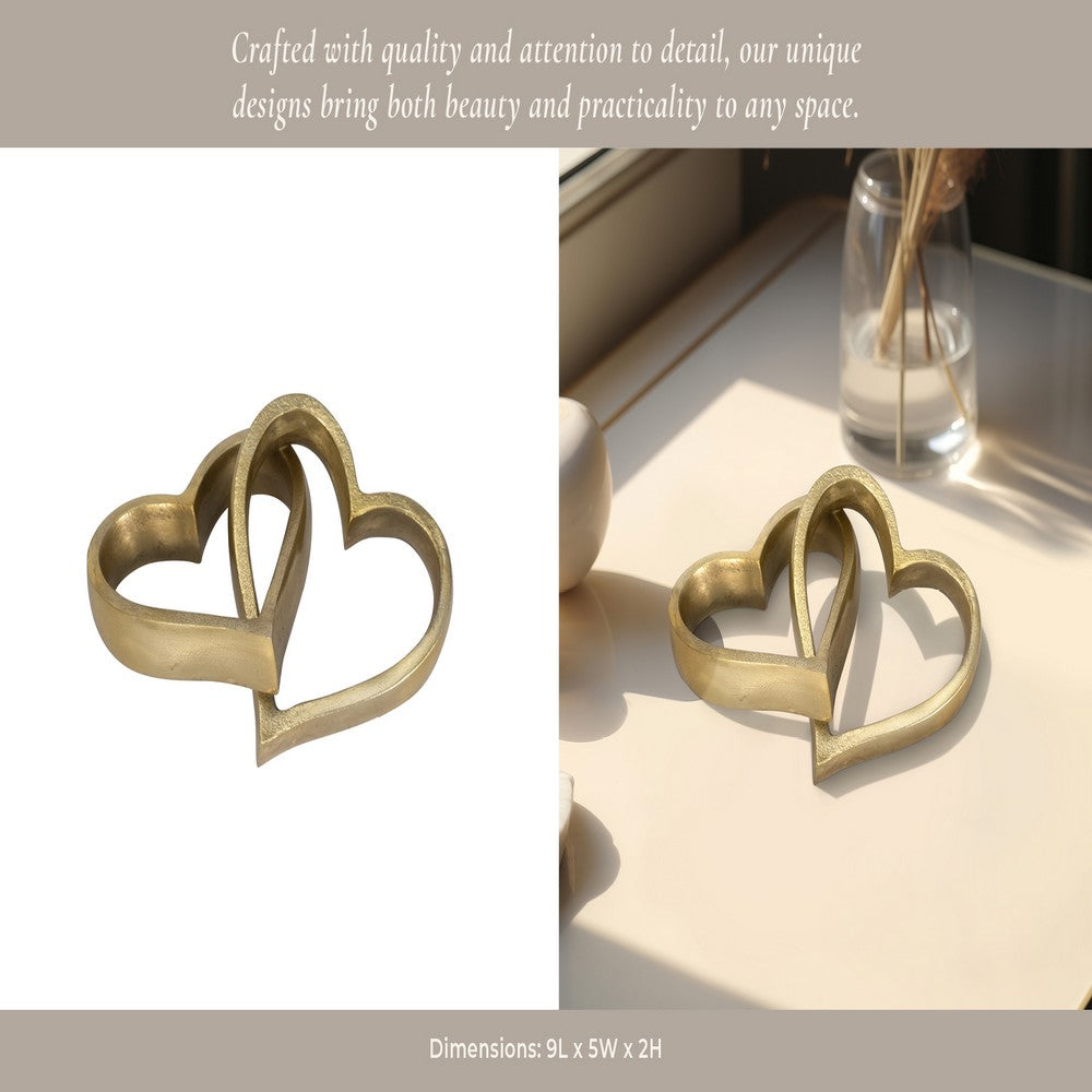 Intertwined Decorative Accent Piece | Two Hearts Intertwined | 9" Gold