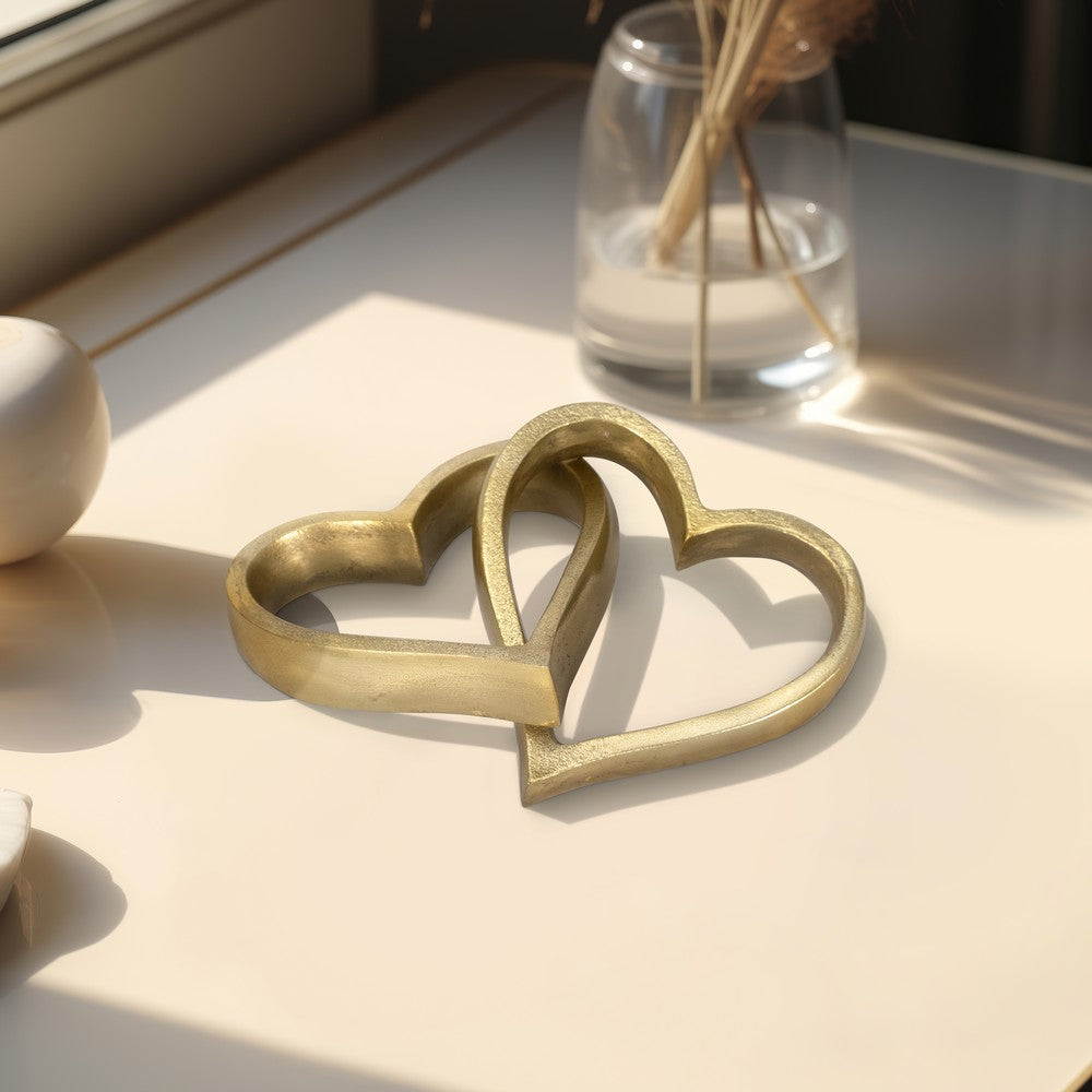 Intertwined Decorative Accent Piece | Two Hearts Intertwined | 9" Gold
