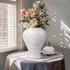 20" Decorative Temple Jar w Swirl Design | White & Gold Ceramic