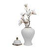 20" Decorative Temple Jar w Swirl Design | White & Gold Ceramic