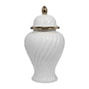 20’’ Decorative Temple Jar w Swirl Design | White & Gold Ceramic SBH-19044-01