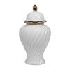 20" Decorative Temple Jar w Swirl Design | White & Gold Ceramic