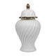 20" Decorative Temple Jar w Swirl Design | White & Gold Ceramic