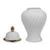 20" Decorative Temple Jar w Swirl Design | White & Gold Ceramic