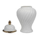 20" Decorative Temple Jar w Swirl Design | White & Gold Ceramic