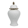 20" Decorative Temple Jar w Swirl Design | White & Gold Ceramic
