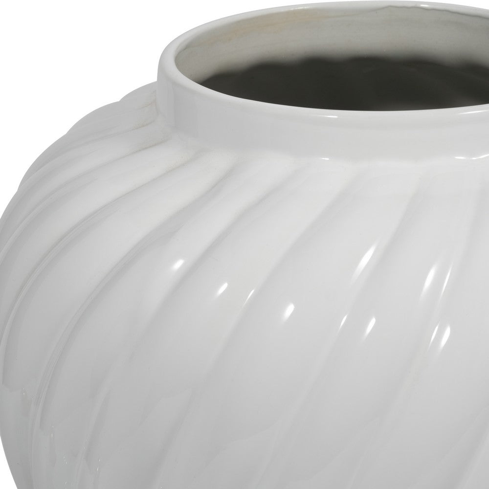 20" Decorative Temple Jar w Swirl Design | White & Gold Ceramic