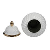 20" Decorative Temple Jar w Swirl Design | White & Gold Ceramic