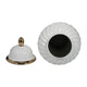 20" Decorative Temple Jar w Swirl Design | White & Gold Ceramic