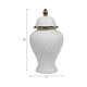20" Decorative Temple Jar w Swirl Design | White & Gold Ceramic