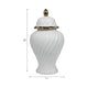 20’’ Decorative Temple Jar w Swirl Design | White & Gold Ceramic SBH-19044-01