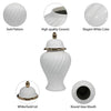 20" Decorative Temple Jar w Swirl Design | White & Gold Ceramic