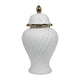 20" Decorative Temple Jar w Swirl Design | White & Gold Ceramic