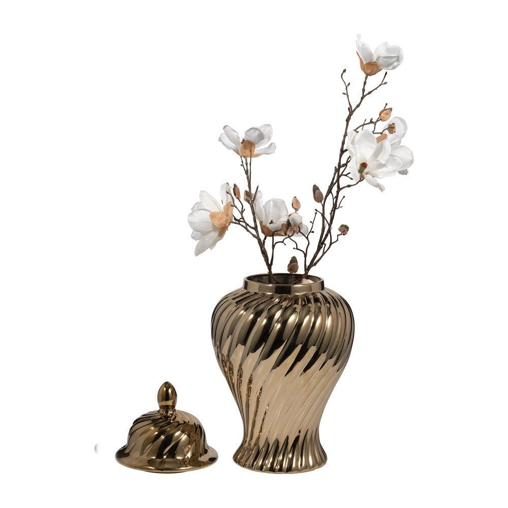 Decorative Temple Jar w Lid | 20" | Gold Swirl Design Ceramic
