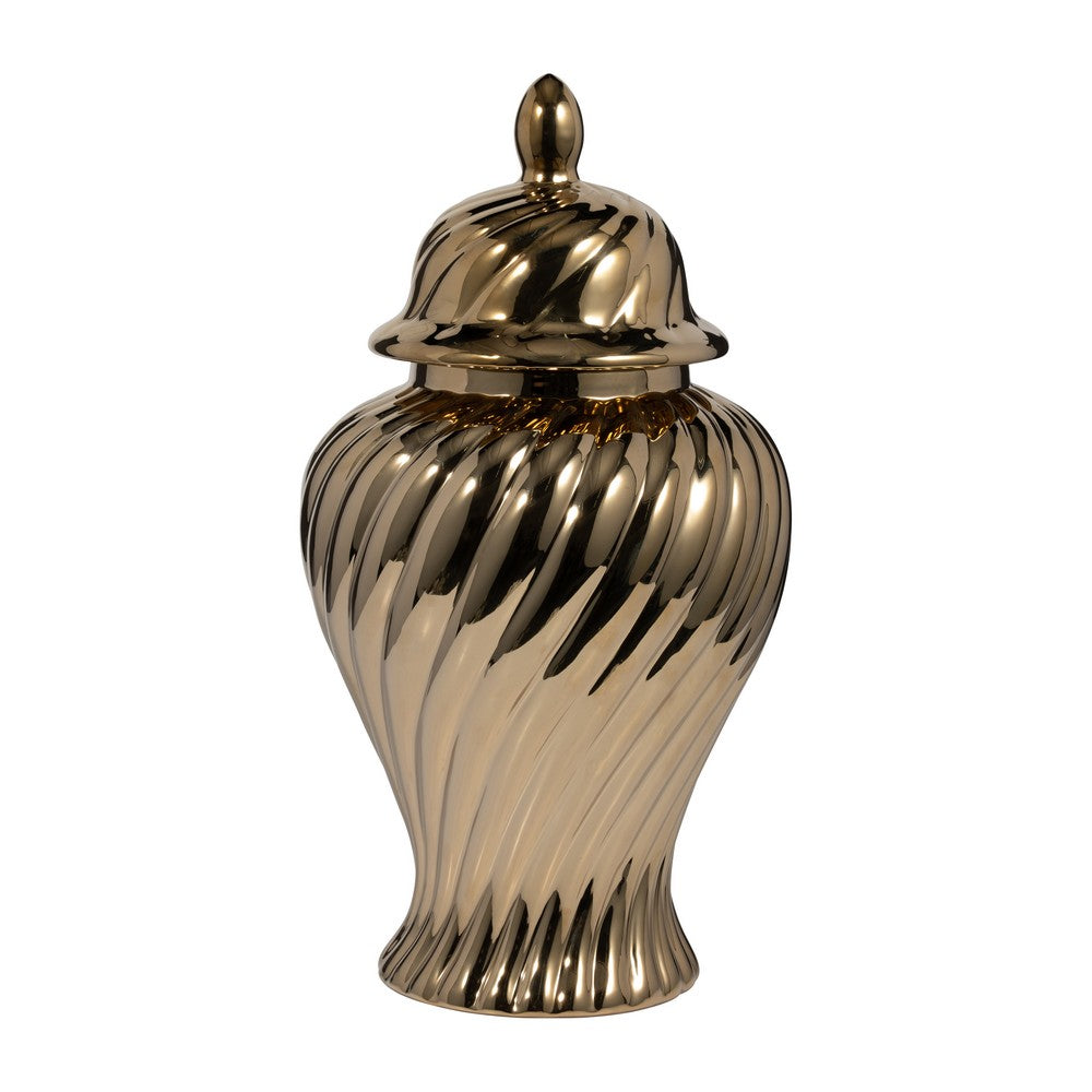 Decorative Temple Jar w Lid | 20" | Gold Swirl Design Ceramic