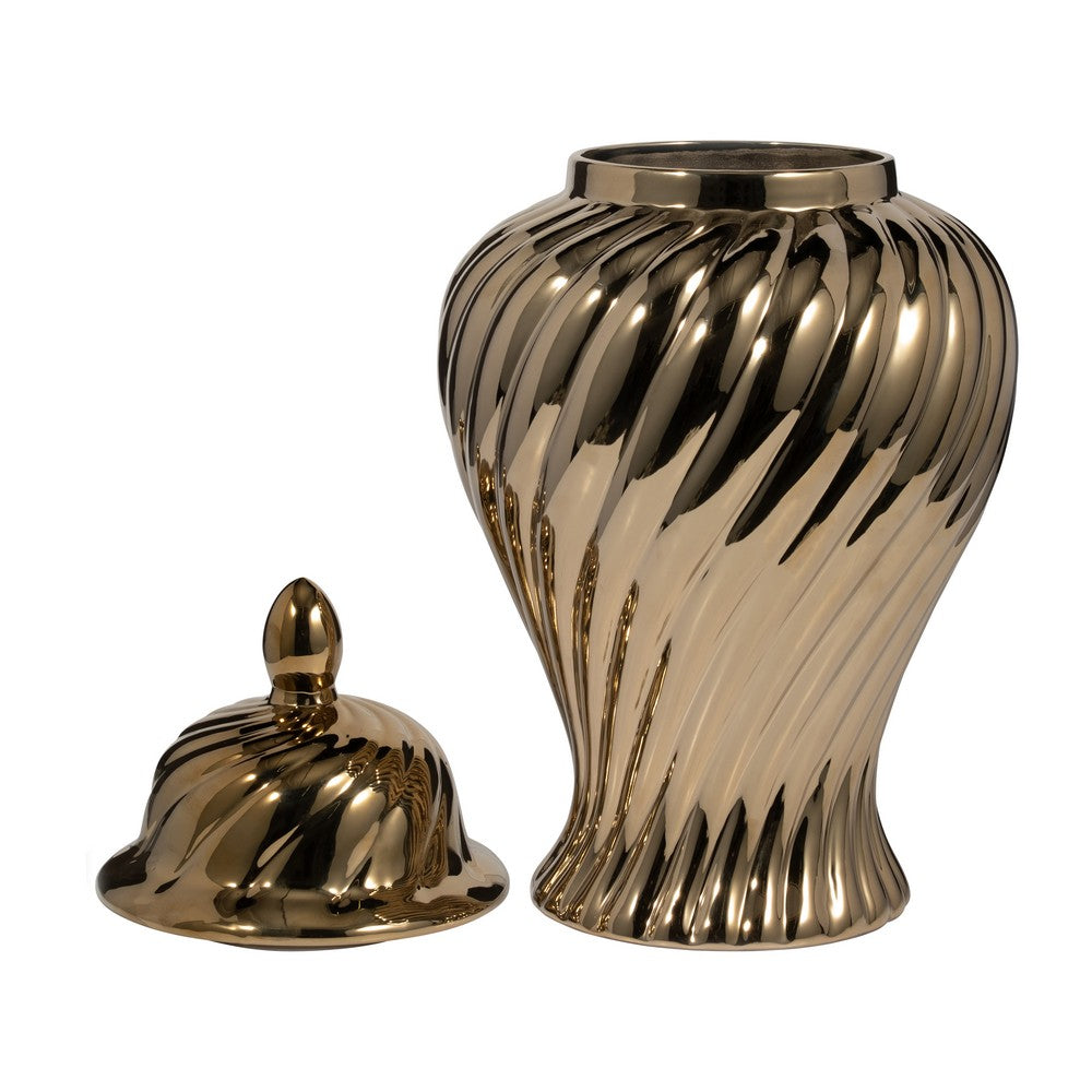 Decorative Temple Jar w Lid | 20" | Gold Swirl Design Ceramic