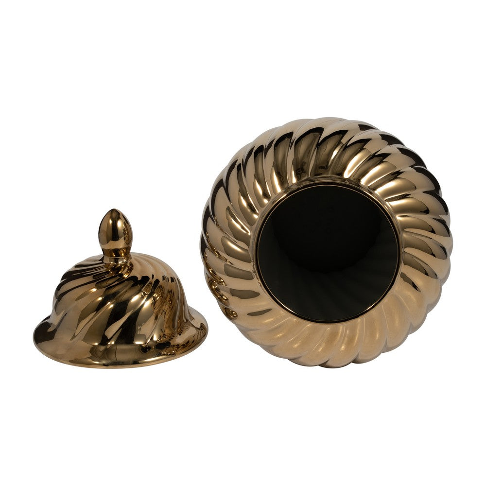 Decorative Temple Jar w Lid | 20" | Gold Swirl Design Ceramic