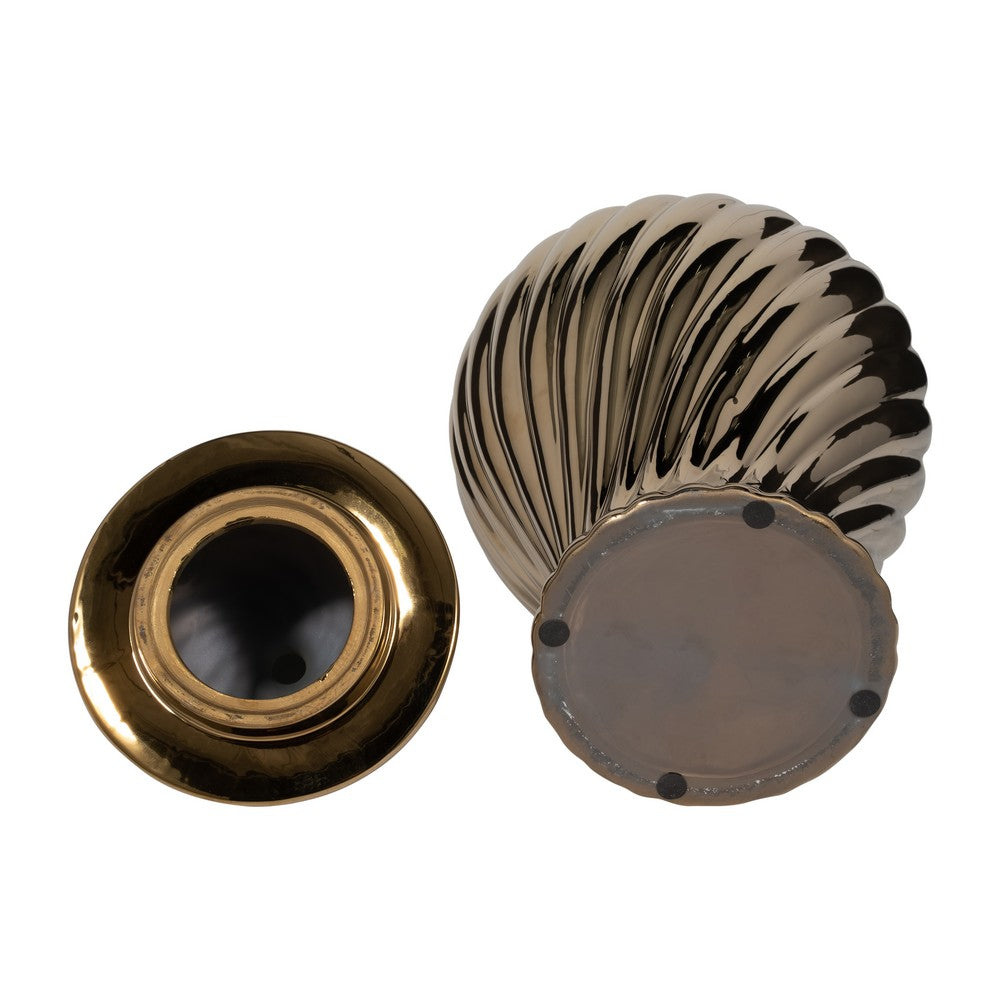 Decorative Temple Jar w Lid | 20" | Gold Swirl Design Ceramic