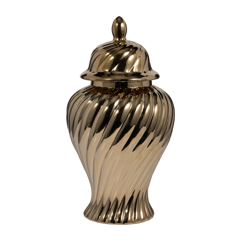 Decorative Temple Jar w Lid | 20" | Gold Swirl Design Ceramic