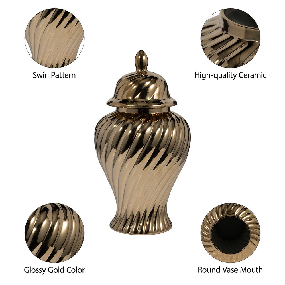 Decorative Temple Jar w Lid | 20" | Gold Swirl Design Ceramic