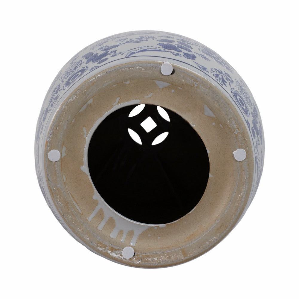 Outdoor Garden Barrel Accent Stool | 17" Classic Blue White Chinoiserie